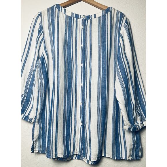 Boden 100% Linen Striped 3/4 Sleeve Tunic Blouse Sz 14 Button Back Nautical Boho - Picture 12 of 12